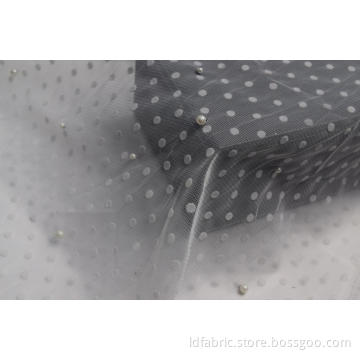 100%Polyester White Mesh Fabric With Lulu And Flocking